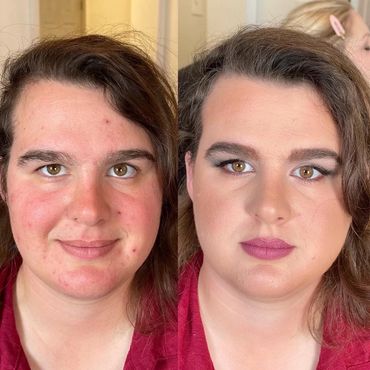 Before and after applying professional face makeup with smooth finish