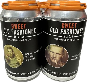 Four-pack of Sweet Old Fashioned in a Can, light carbonated drink mix.