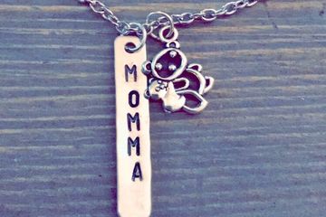 Necklace, mom, momma bear, hand stamped 