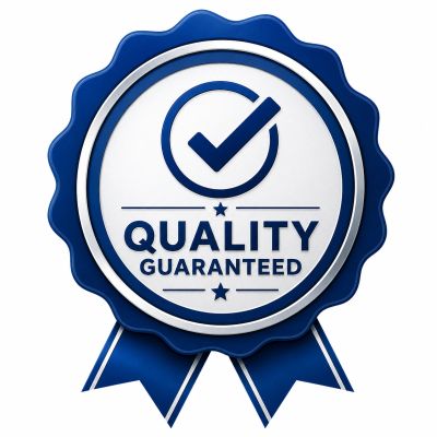 Quality guaranteed badge with checkmark.