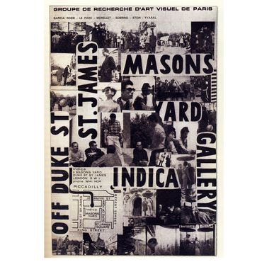 John's collage design for first Indica exhibition, 
using cut-up text from Paul McCartney's wrapping