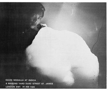 Private view card for 
David Medalla’s solo exhibition 
Biokinetics at Indica Gallery 
1967