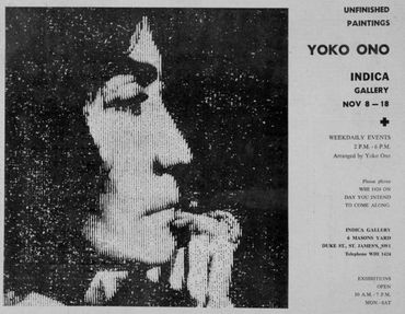 advert for Yoko Ono Unfinished Paintings at Indica Gallery  in the International Times, November 196