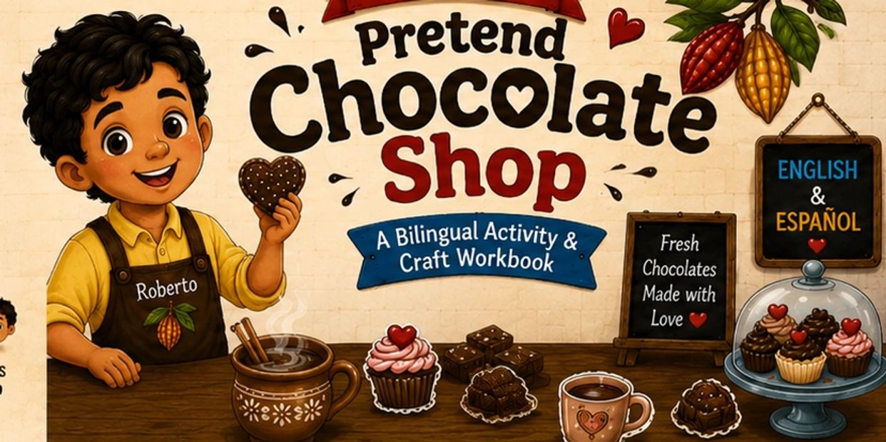 Bilingual chocolate-themed activity and craft workbook for kids.