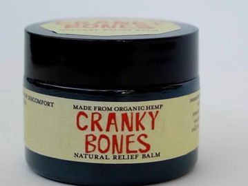 Jar of Cranky Bones natural relief balm made from organic hemp.