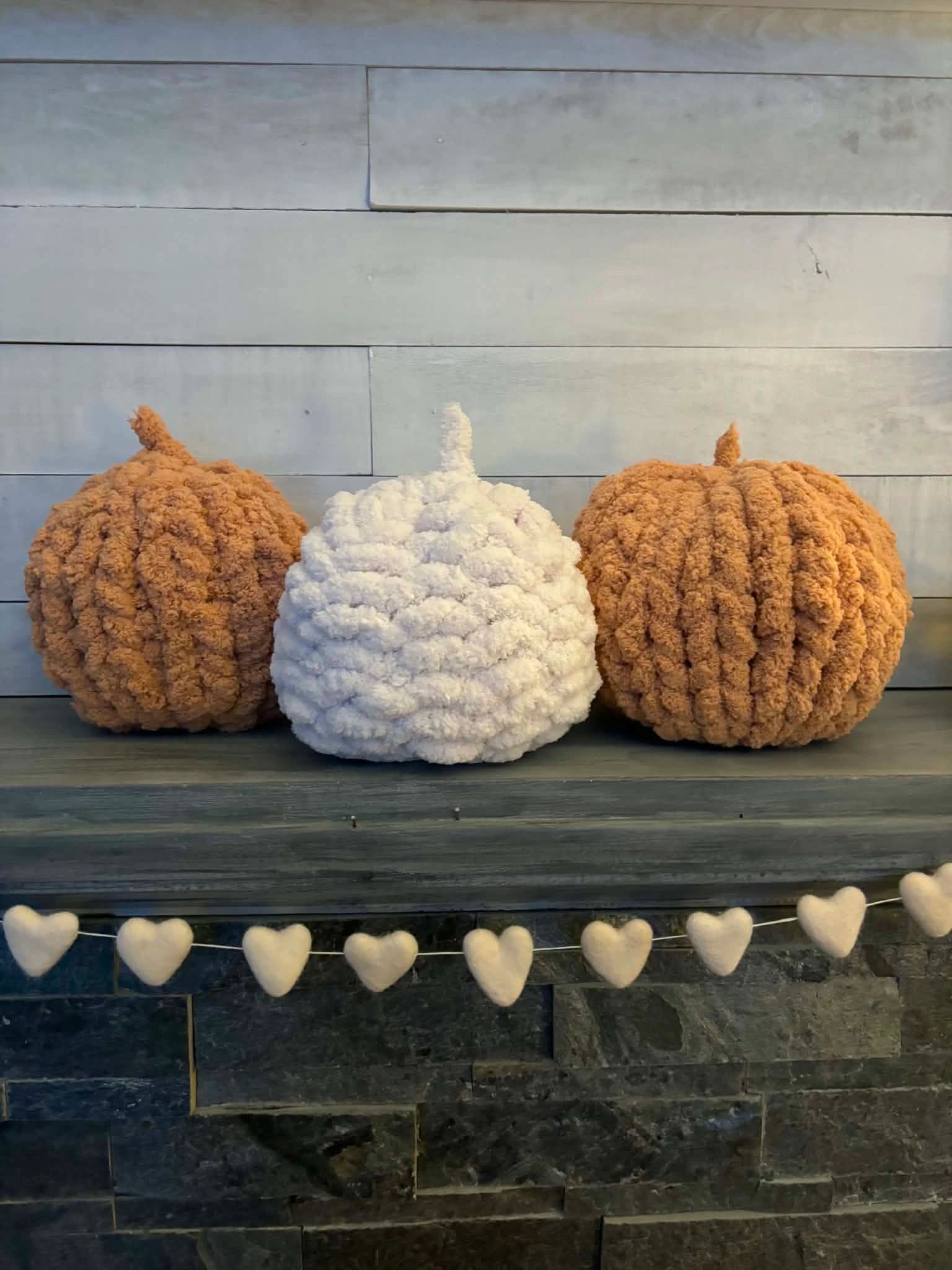 Set of 3 chunky fingerknit pumpkins.