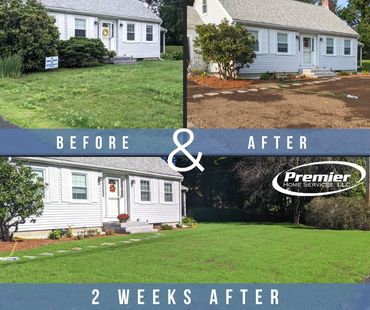 before and after pictures of lawn renovation in Littleton, MA