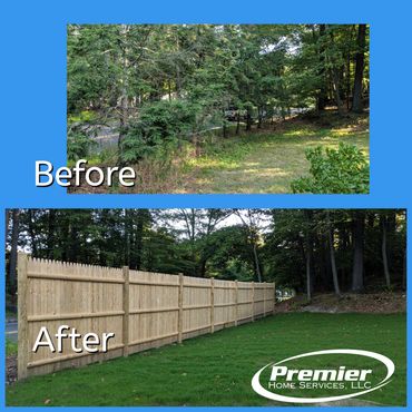 before and after images of land clearing and lawn renovation