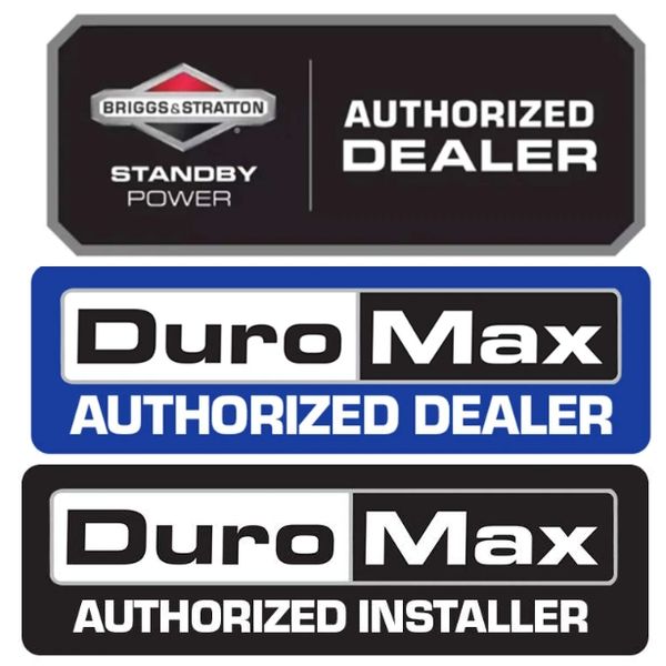 Authorized dealer and installer logos for Briggs & Stratton and DuroMax.