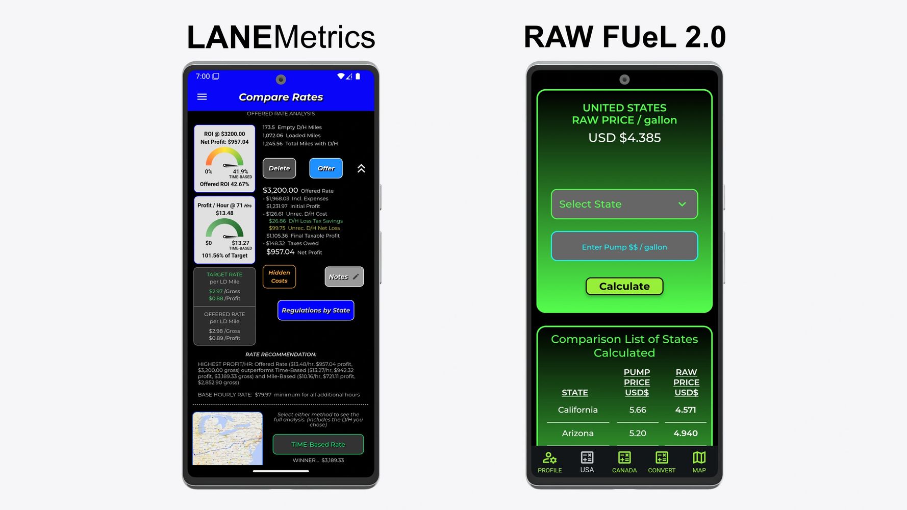 LANEMetrics and RAW FUeL 2.0 apps by Truck Tech Innovations LLC on the App Store and Google Play.