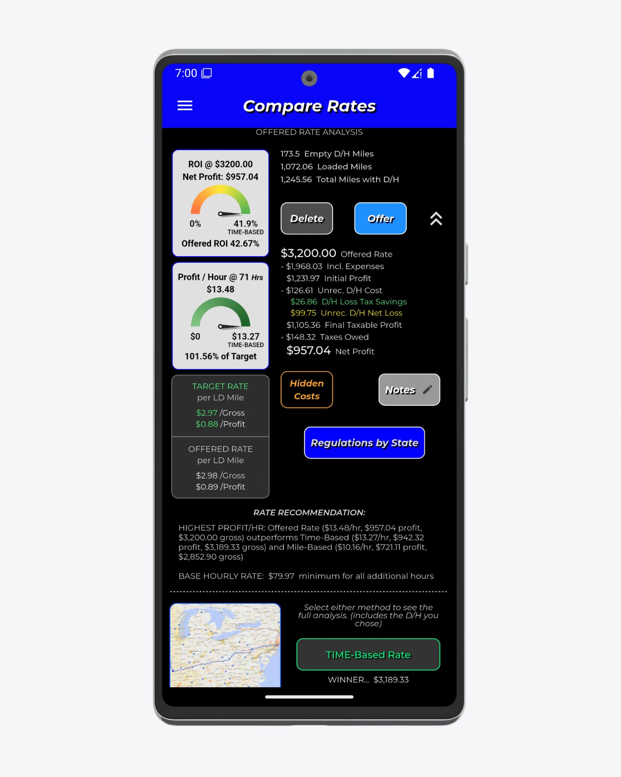 LANEMetrics goal-based load profit analyzer & lane rate analytics app by Truck Tech Innovations LLC.