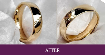 Gold wedding band after repair and refinishing.