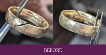 Broken gold wedding band before repair.