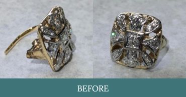 Damaged vintage diamond ring before restoration.