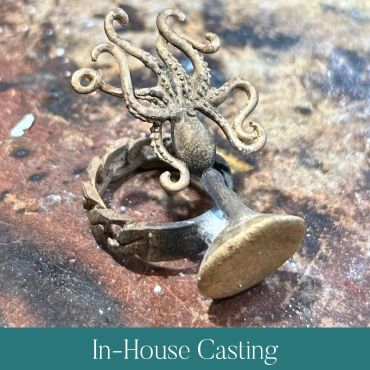 Octopus jewelry model prepared for in-house casting.