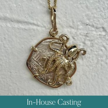 Finished gold octopus pendant created through in-house casting.