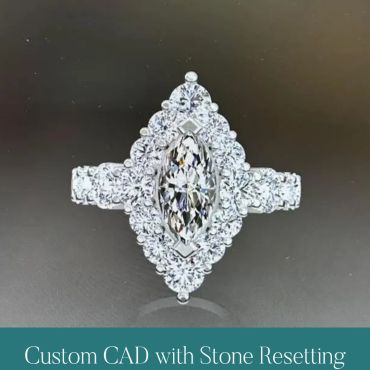 CAD rendering of a marquise diamond cluster ring.