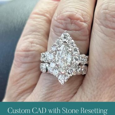 Finished custom marquise diamond ring using reset.