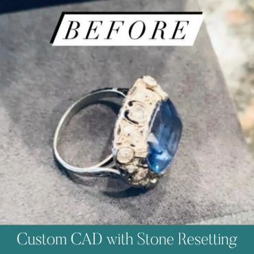 Side view of the blue gemstone ring before resetting.