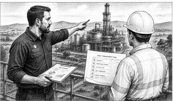 Proteus consultant reviewing an asset management plan on site with a client