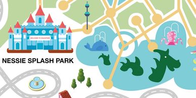 Doric Disnaeland site plan showing Nessie Splash Park