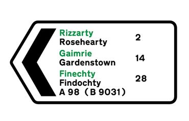 Doric Rosehearty, Gardenstown and Findochty road sign