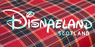 Doric Disnaeland logo on a red tartan background.