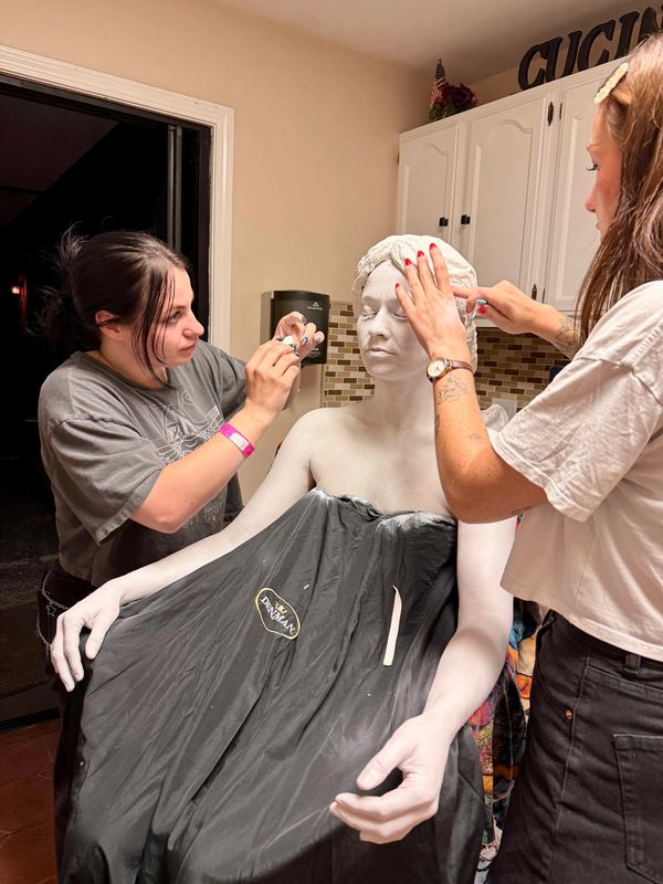 Assisting MUA Emma Croft on "The Statue Store"