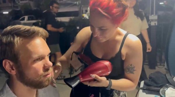 Laying a lace front beard on the stunt performer Josiah Nolan