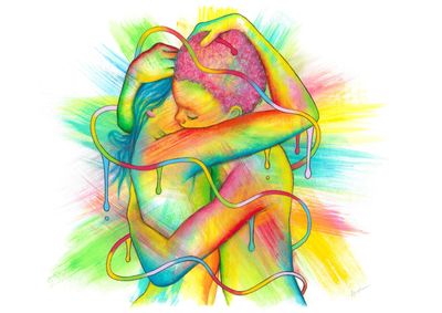 Abstract illustration of couple embracing