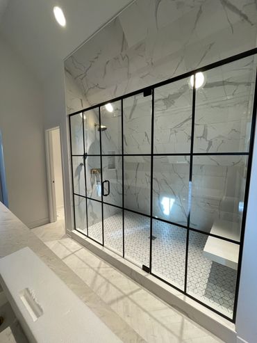 Header Top Glass Shower Enclosure in matte black
