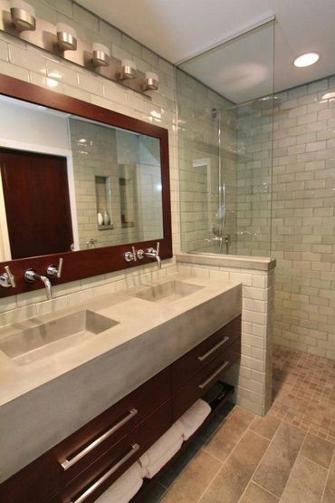 master bath vanity mirror and a shower shield