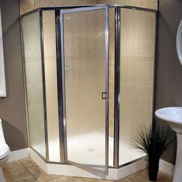 Framed Swing Shower Door in a bathroom