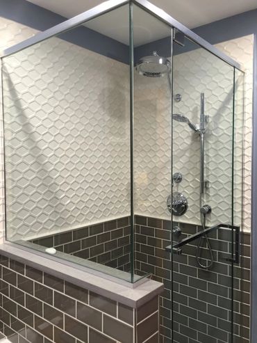 Header top frameless glass shower enclosure with chrome hardware color