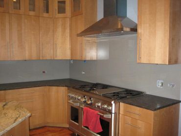 gray back painted glass for kitchen backsplash