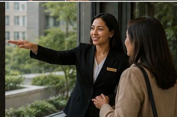 Hotel staff assisting a guest.