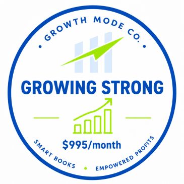 Logo for Growth Mode Co with a green upward arrow and growth chart.