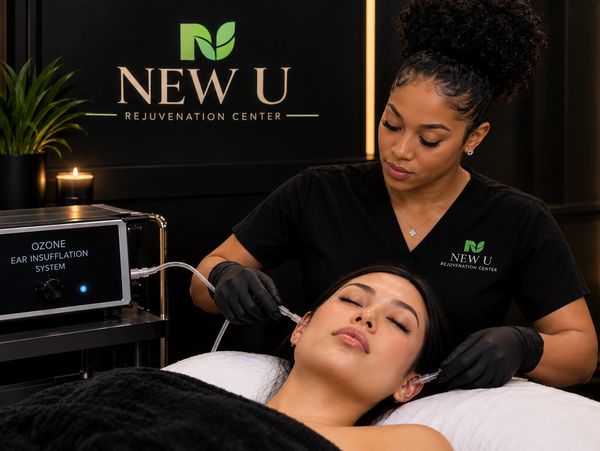 Woman receiving ear treatment at New U Rejuvenation Center.