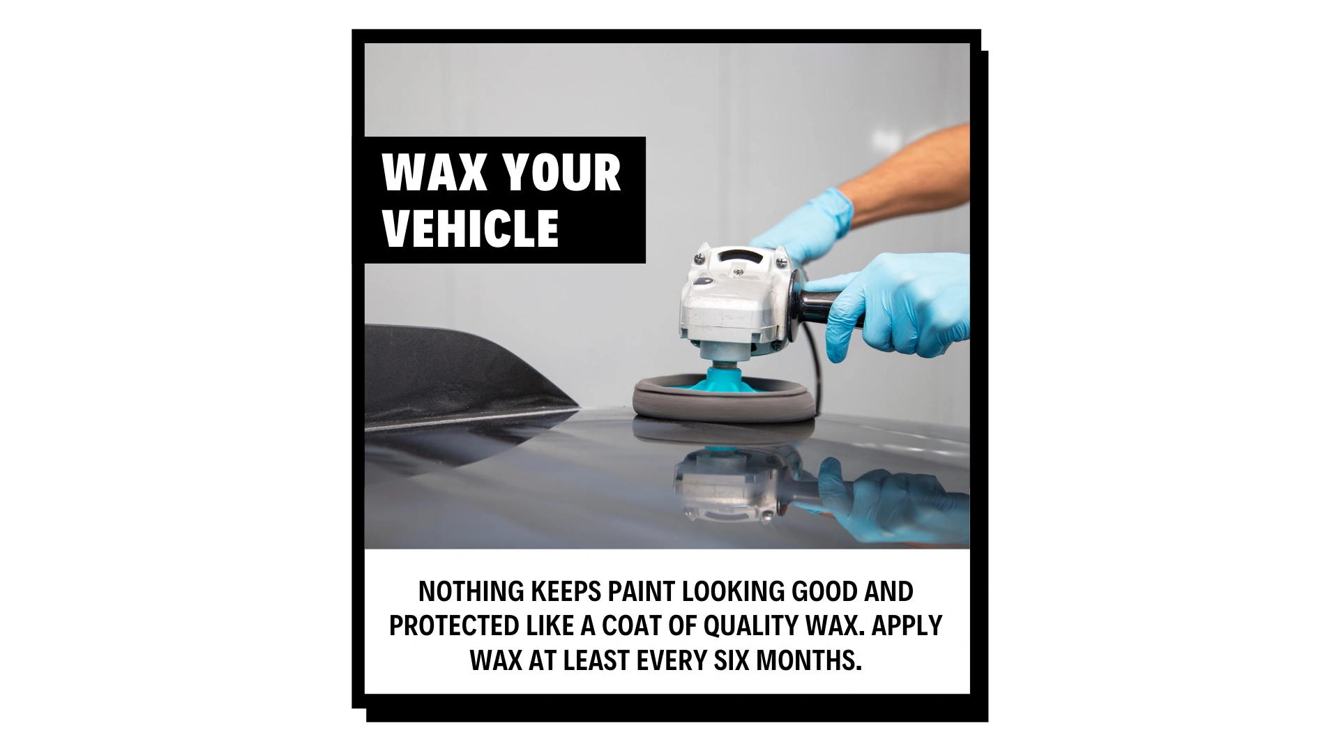 Car waxing with a power buffer.