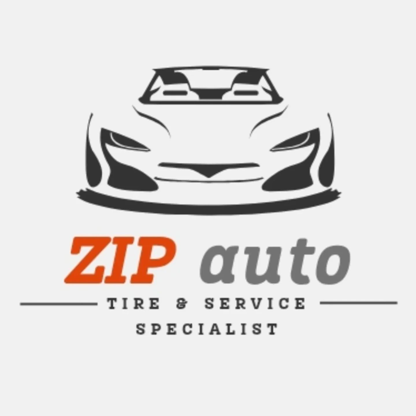 Logo of ZIP auto tire and service specialist with a sports car graphic.
