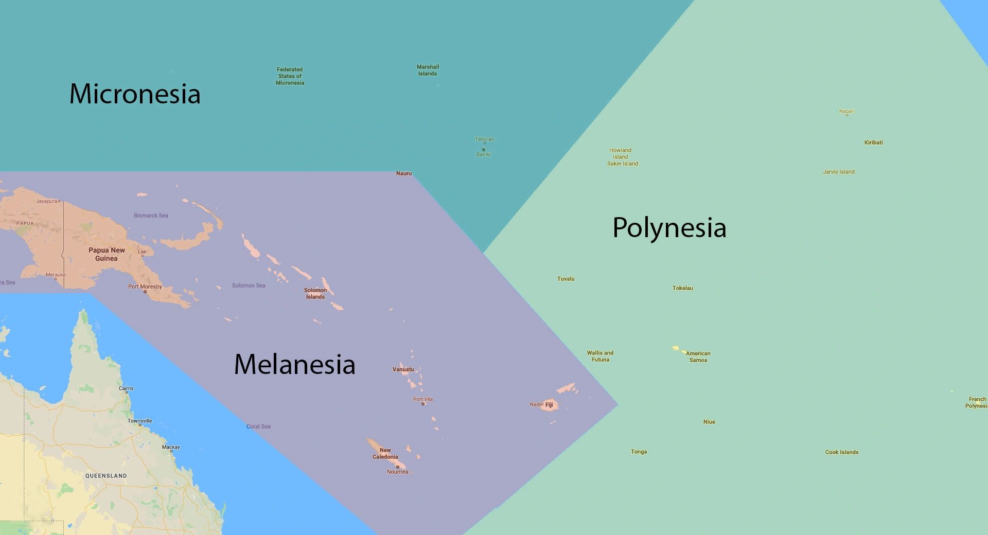 Map showing the Pacific Region by three broad ethnic groupings