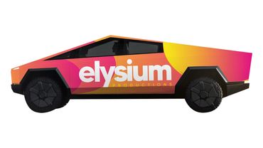 Custom business wrap for a Tesla Cybertruck. Cybertruck Vinyl Wrap