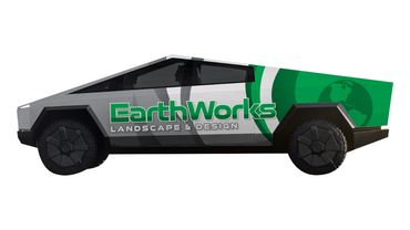 Custom business wrap for a Tesla Cybertruck. Cybertruck Vinyl Wrap