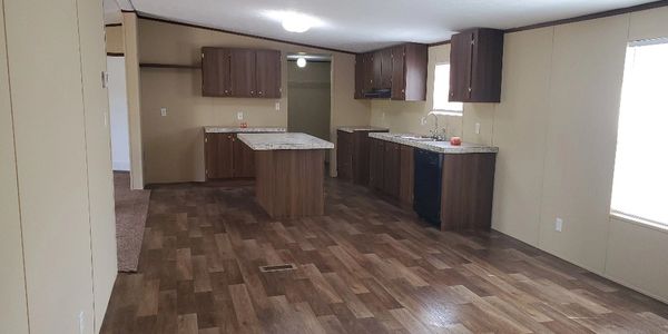 mobile home kitchen with vinyl flooring