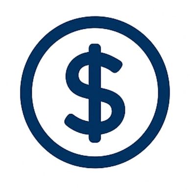 Blue dollar sign inside a circular border on white background.
