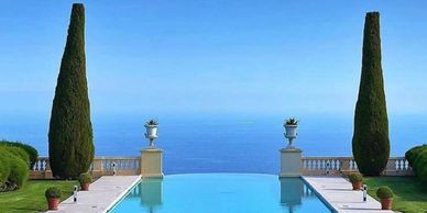 Pool and Mediterranean view of one of my favourite villas to work at in France