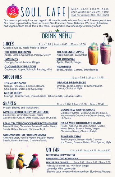 Shakes, smoothies, Juices and artisan craft tap drinks
