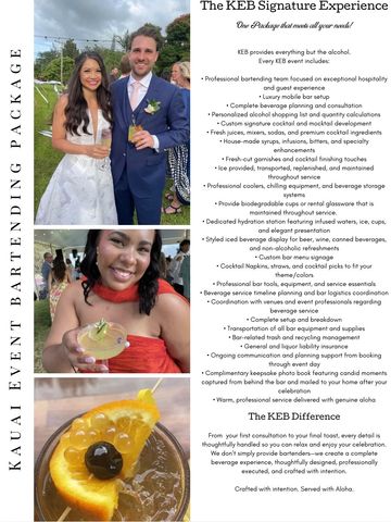 Couple and bartender at a Kauai event bartending package promotion.