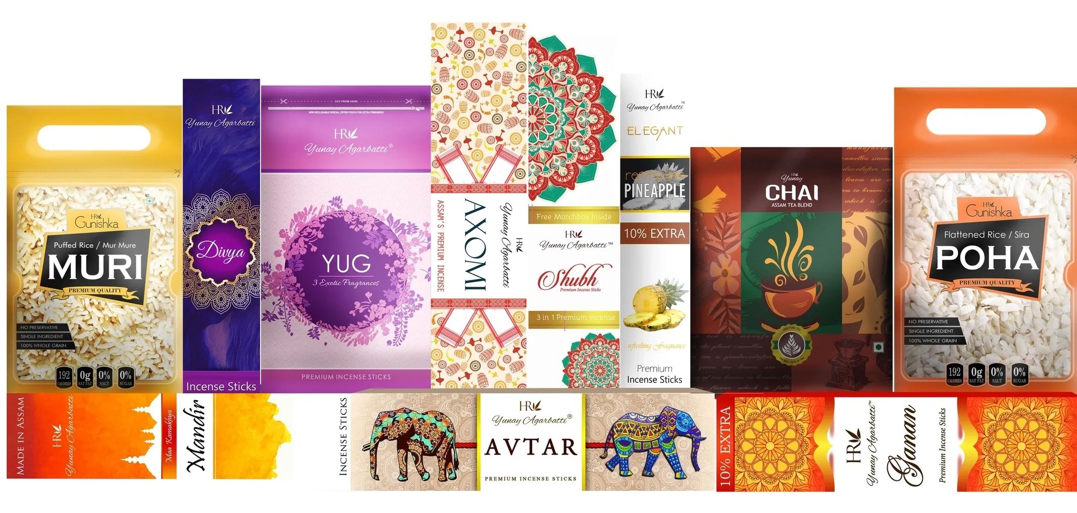 Image of Yunay Agarbatti products Zip Pouch Agarbatti, Rose Agarbatti, Pineapple Agarbatti, Avtar