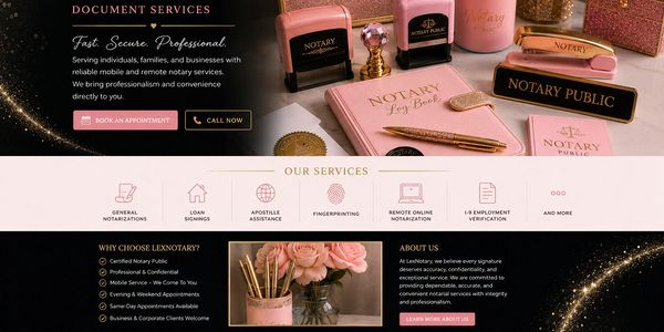 Website offering mobile and remote notary services with professional and secure options.